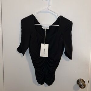 Frame Denim Black Ruched Cuffed Sleeve Bodysuit